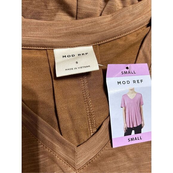 Mod Ref Women's Heathered Shirt V-Neck High-Low Hem Top Size Small Rust - Picture 3 of 6